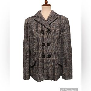 Woman’s Peacoat,‎ wool blend, Gray, blue, white, size xl